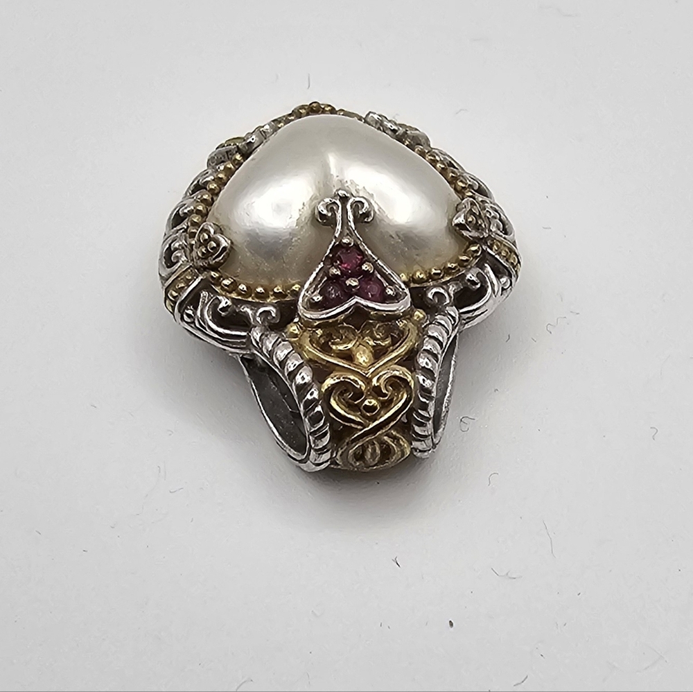 Michael Valitutti heart-shaped white mabe pearl ruby accents set sterling Silver - Picture 3 of 10